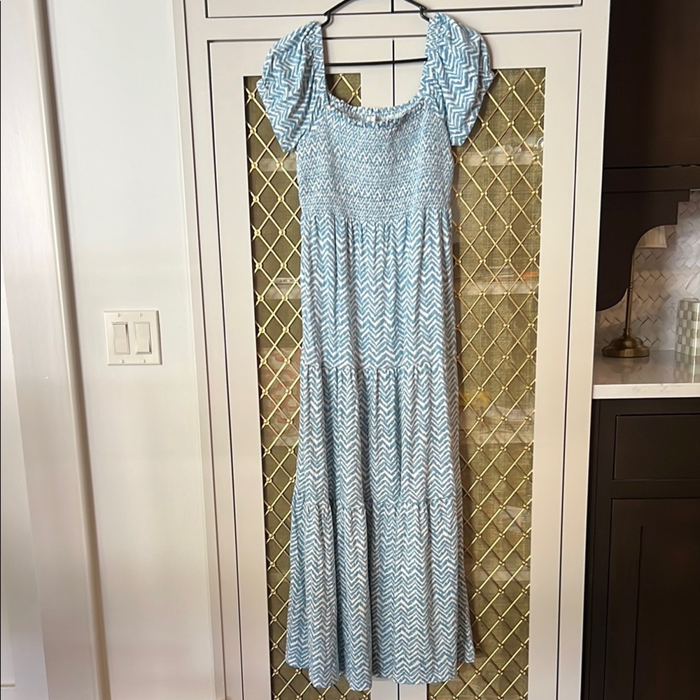 Anthropologie Daily Practice Blue Chevron Maxi Dress